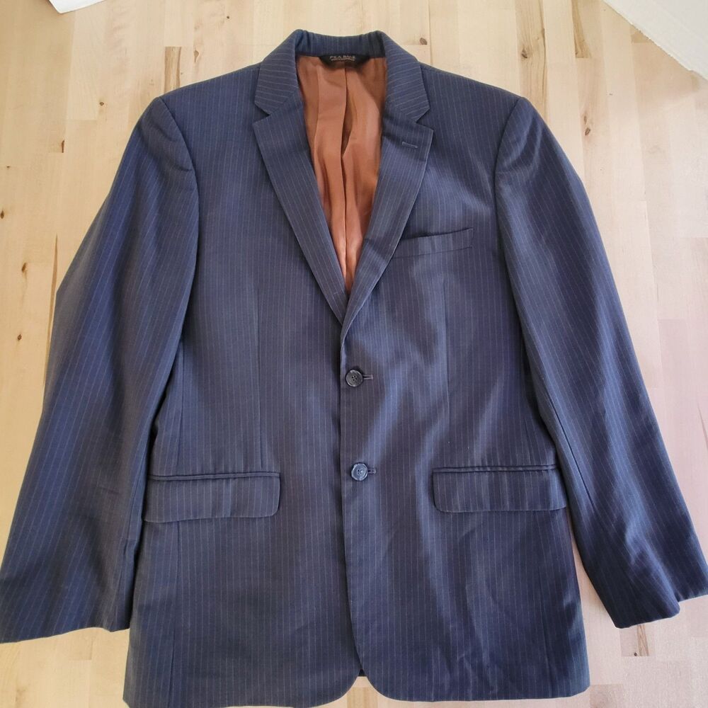 Jos. A Bank Blazer Mens 40R Navy Pinstripe Slim Fit Wool Sport Coat Suit Jacket
